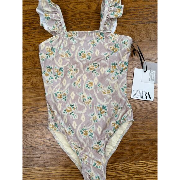 NWT Zara Girls' Purple Floral Swimsuit Size 4-5 - Picture 2 of 4